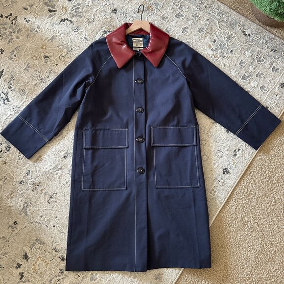 Baum Und Pferdgarten Jackets & Blazers - BAUM UND PFERDGARTEN Denela Navy Blue Trench Coat with Burgundy Collar (34)
